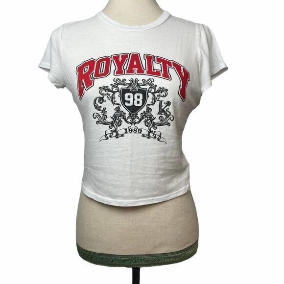 Fashion Nova Royalty logo Solid White Graphic Crop Top Short Sleeve size M - Picture 10 of 10